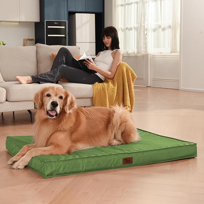 Outdoor Dog Bed for Small Dogs & Cats, Waterproof Dog Crate Mat Orthopedic Egg Crate Foam with Washable Removable Oxford Cover, Light Green