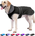 Dogcheer Dog Coat, Waterproof Dog Jacket Reflective Pet Winter Coat with Adjustable Hook & Loop, Christmas Puppy Fleece Jacket Warm Turtleneck Snowsuit for Small Medium Large Dogs - Black, L