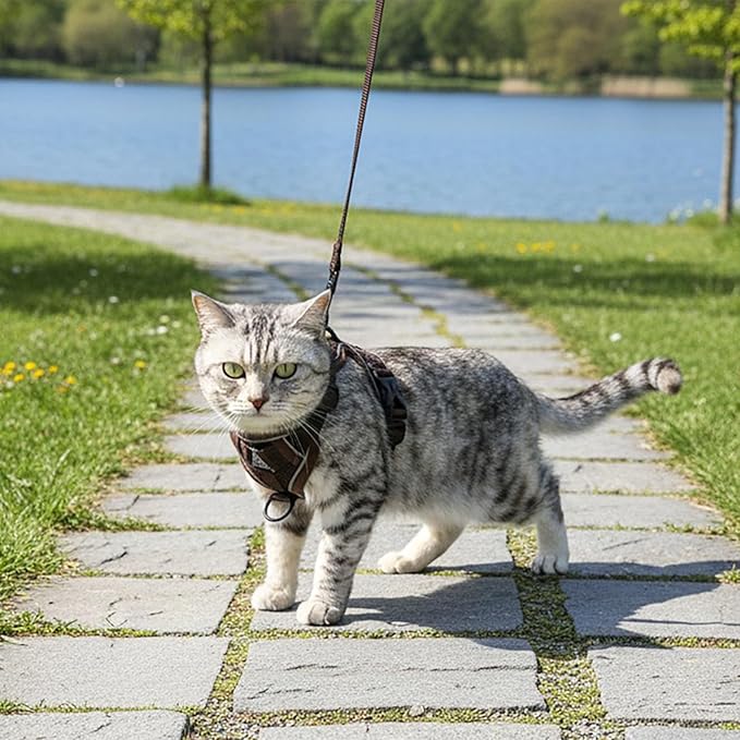 Cat Harness and Leash Set Escape Proof Tactical Medium Kitten Harness Emotional Support Cat Vest, Brown, M