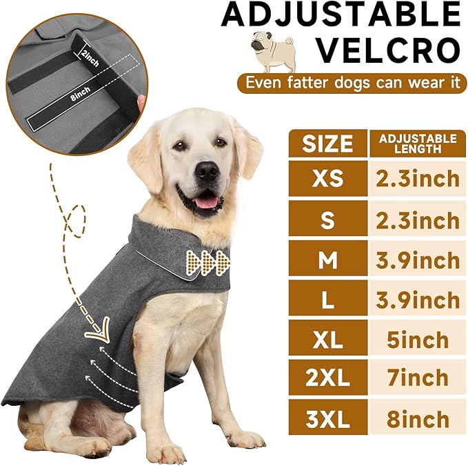 Fleece Dog Coat Pet Jacket Reflective for Cold Weather for Extra Large to Small Pets(Grey,L)