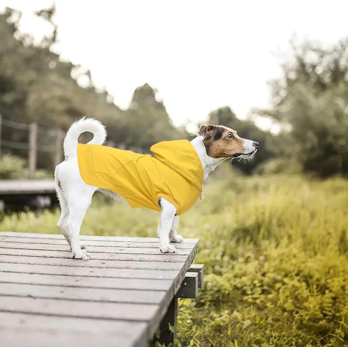 Dog Raincoat rain Jacket Dogs Waterproof fit for Small Medium Breeds Zipper Closure Pocket Storage in Cold Day - Yellow - S