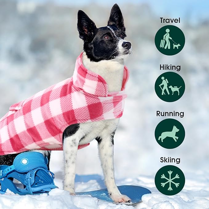 Kuoser Dog Winter Coat, Windproof Dog Fleece Jacket British Style Plaid Cold Weather Doggie Vest Coats, Reversible Cozy Warm Pet Clothes Apparel for Extra Large Size Dogs XXXL