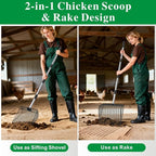 11.61" Chicken Poop Scooper & Rake, Otunrues Pooper Scoopers, 25" to 67" Large Metal Stainless Steel Chicken Litter Scoop with Handle for Farm Pet Waste Cleaning Sifting Litter Shovel