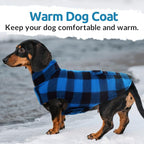 ASENKU Dog Winter Coat, Fleece Doggie Jacket Plaid Reversible Vest Waterproof Windproof Cold Weather Clothes for Small Medium Large Dogs (M, Blue)