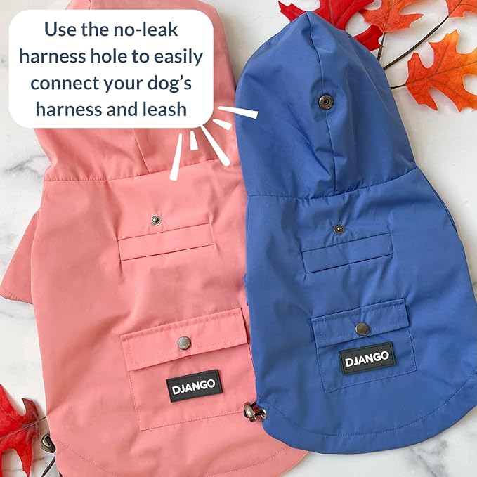 DJANGO Highland Dog Jacket & Raincoat – Water-Repellent, Lined Dog Coat with Hood, Adjustable Fit & Harness Hole – Lightweight Rain & Wind Jacket for Small & Medium Dogs up to 30 lbs (Olive, Small)