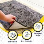 Muddy Mat® AS-SEEN-ON-TV Highly Absorbent Microfiber Door Mat and Pet Rug, Non Slip Thick Washable Area and Bath Mat Soft Chenille for Kitchen Bathroom Bedroom Indoor and Outdoor - Grey XXL 60"X48"