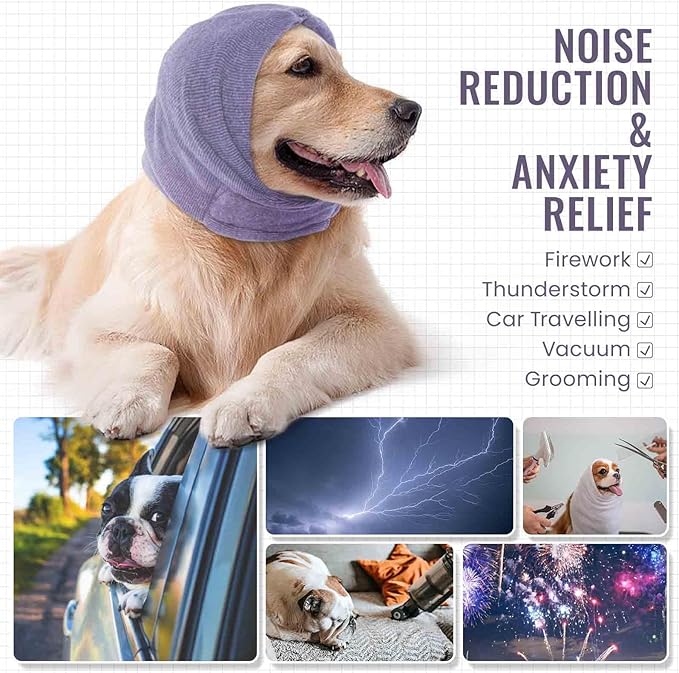 IDOMIK Dog Calming Hoodie No Shake Ear Wraps for Dogs, Quiet Head Covers for Noise Reduction & Anxiety Relief, Dog Ear Covers Muffs Head Wraps for Bath Hematoma Grooming Firework Force Drying