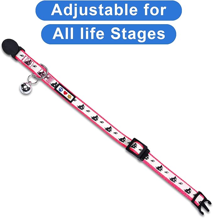 Pawtitas Pet Glow In The Dark Cat Collar with Safety Buckle and Bell Pink Lucky
