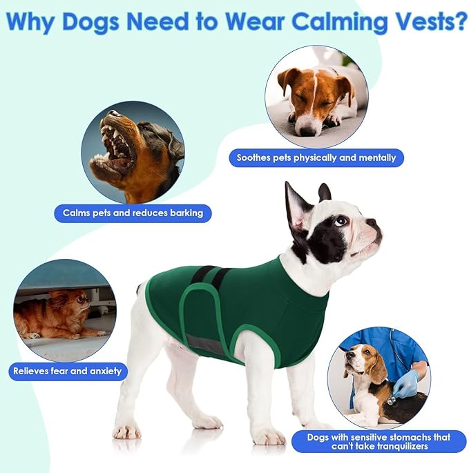 MIGOHI Dog Anxiety Relief Coat,Comfort Anxiety Vest for Dogs,Adjustable Dog Anxiety Calming Wrap for Fireworks,Thunderstorm,Travel,Separation,Anxiety Jacket for Medium Dogs,M,Green