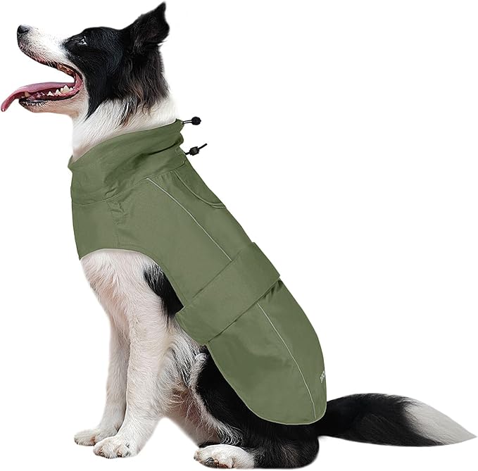 Waterproof Dog Raincoat, Adjustable Lightweight Dog Rain Jacket with Reflective Strip Leash Hole for Small Medium Large Dogs (Green, XX-Large(55-77lb))
