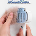 Self Cleaning Slicker Brush, 2-in-1 Cat Brush for Shedding, Skin Friendly Grooming Tool for Long & Medium-Long Hair Pets, Adjustable Bristle Length with Dematting Comb for Cats, Dogs (Blue)