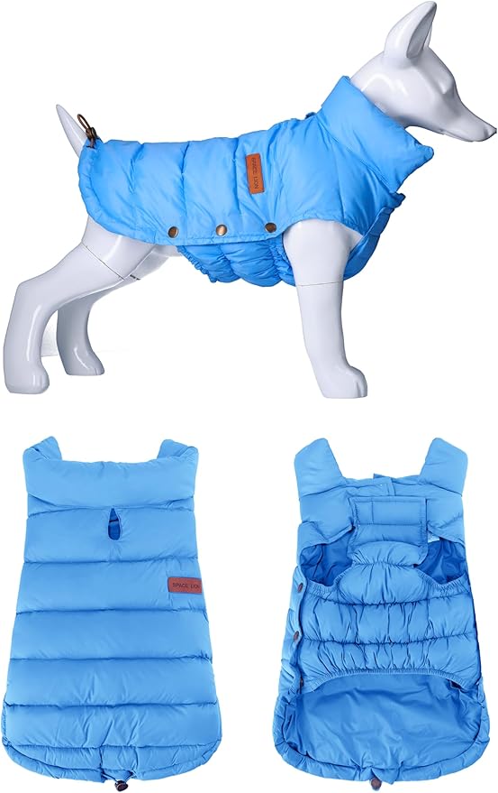 SPACE LION Dog Puffer Jacket, Down Winter Coat, Durable Outdoor Coat for Cold and Windy Conditions, Waterproof, Lightweight Jacket, Adjustable Fit for Small, Medium, Large Dogs(Blue,10/S)