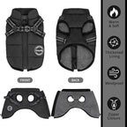 Warm Winter Coat, Waterproof Windproof Jacket, Reflective Adjustable Black Pet Vest with Harness, Thick Polar Fleece Lining Cozy Apparel for Small Medium Dogs & Cats