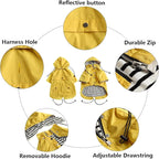 Morezi Dog Zip Up Raincoat with Reflective Buttons, Rain/Water Resistant, Adjustable Drawstring, Removable Hood, Raincoats with Legs 8lbs to 80lbs Available - Yellow - XXL