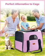 Morpilot Portable Cat Carrier - Soft Sided Cat Carrier for Medium Cats and Puppy up to 15lbs, Pet Carrier with Locking Safety Zippers, Foldable Bowl, Airline Approved Travel Dog Carrier - Pink