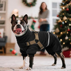 BRKURLEG Black Dog Coat with Harness, Dog Winter Jacket, Dogs Onesie Body Warm Jackets, Small Medium Dogs Winter Coats Reflective Windproof Warm Cold Weather Coats, Pet Waterproof Jacket Hiking XXL