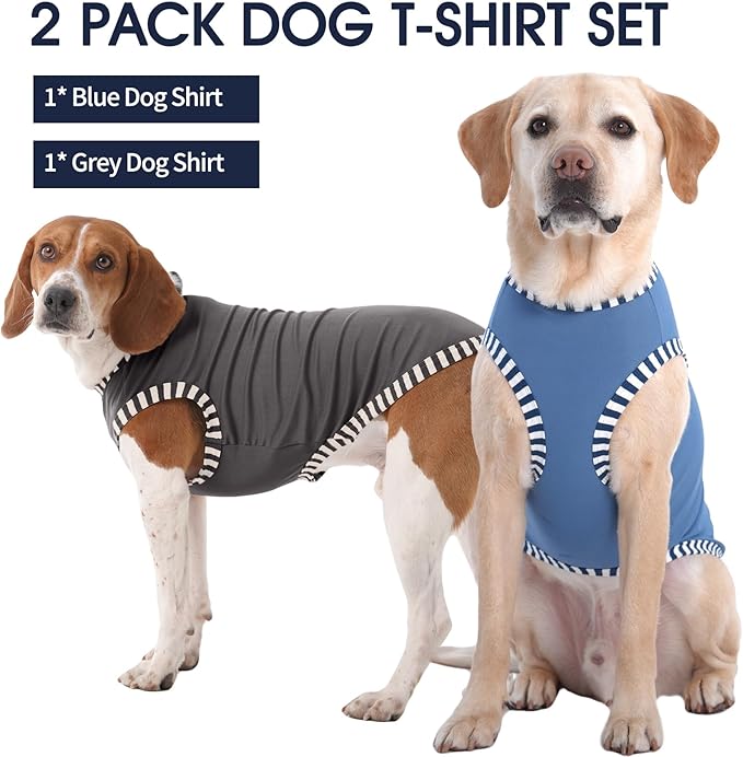 IECOii 2 Pack Sleeveless Dog Tees Shirt | Comfortable & Lightweight Fabric, Easy On/Off for Active Dogs, Grey+Blue, L