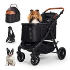 Pet Stroller with 4 Wheels, 4 in 1 Folding Puppy Strollers for Small/Medium Dogs up to 66lbs, Lightweight Pet Travel Carrier with Detachable Carrier/Storage Basket, One Click Folding, Black
