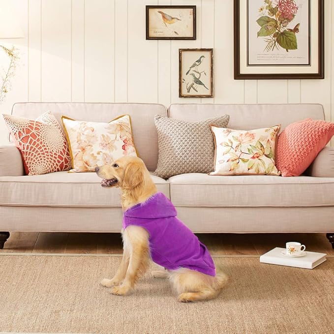 EXPAWLORER Dog Hoodie Fleece Sweater Vest, Hooded Dog Sweatshirt Fall Winter Pet Clothes with Leash Ring, Sleeveless Warm Cozy Puppy Clothing for Cat Small Medium Large Dogs Girl Boy, Purple S