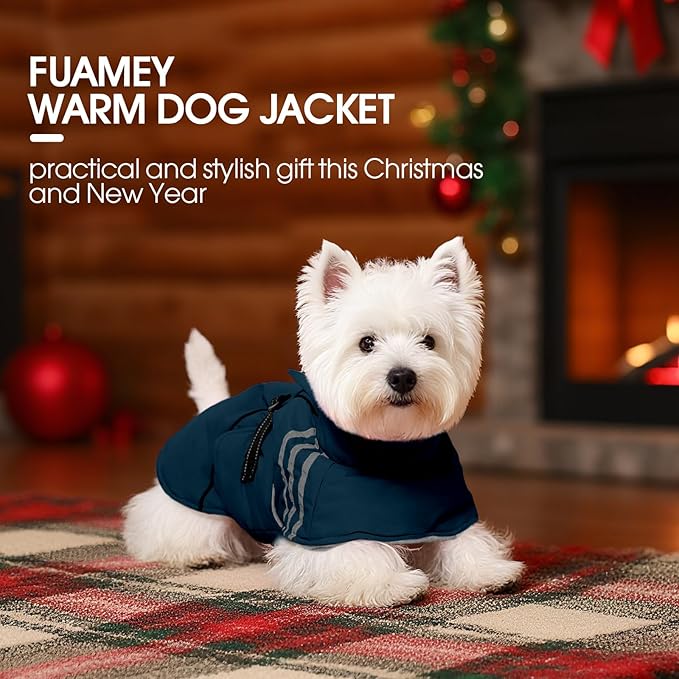 FUAMEY Dog Cold Weather Coats,Dog Winter Jackets for Large Dogs Warm Dogs Coat with Reflective Strips Waterproof Pet Snowsuit Thick Paded Pets Vest for Labrador Golden Retriever Blue 2XL