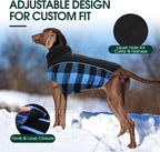 Kuoser Dog Winter Coat, Reversible Waterproof Dog Jacket with Reflective Strip, Warm Dogs Fleece Vest Adjustable Doggy Cold Weather Clothes Plaid Christmas Outfit Pet Apparel for Large Dogs, Blue XL