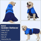 BRKURLEG Dog Raincoat Adjustable Dog Rain Jacket with Hood Dogs Waterproof Rainproof Jacket with Leash Hole Pet Poncho Rain Coat Poncho with Reflective Strip, Blue, S