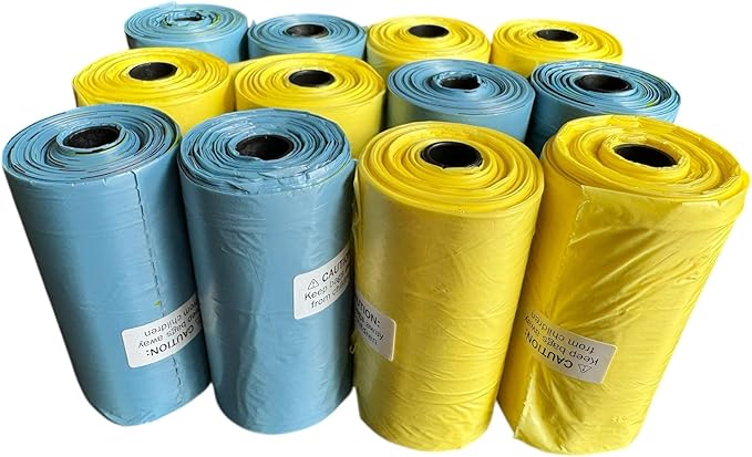 Dog Poop Bags – Leak-Proof Pet Waste Bags with Dispenser and Refill Rolls, Scented & Unscented Options, Eco-Friendly, 240 Count-12 Pack (Blue/Yellow)