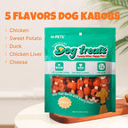 M-PETS Dog Treats, 5 Flavor Dogs Kabob Snacks Long Lasting Chews, Made with Real Chicken and Duck Jerky Meat 18pcs Rawhide Sticks