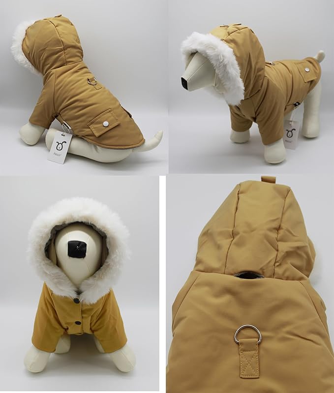 Pet Warm Dog Coat for Winter Dog Clothes Hooded Dog Jacket for Small Puppies Medium Large Dog Cat Clothes Insulated Padded Snow Jacket for Cold Weather Faux Fur (Medium, Yellow)