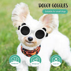 Dog Sunglasses for Small Breed, Small Dog Goggles for Puppy Cats, Goggles Eye Protection Windproof Dustproof Anti-UV with Adjustable Straps Pet Glasses Outdoor, Black-White