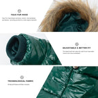PINA Dog Winter Coat with Large Faux Fur Hood, Windproof and Warm, Suitable for Small to Large Dogs, Green, XXL