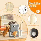 Cat Bed Cave for Indoor Cats with Scratch Pad Cat House Condo Adults with Fluffy Ball Cats Hideaway Large 2-Storey Cube Beds for Pets Grey