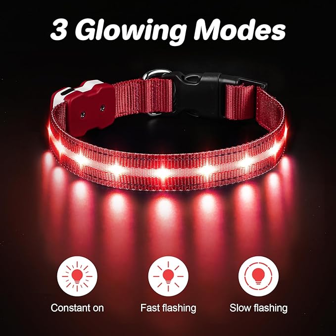 PcEoTllar Light Up Dog Collars, Led Dog Collar, Rechargeable, Night Walking, Waterproof, Glow in The Dark Dog Collars Light for Large Small Medium Dogs, Red m