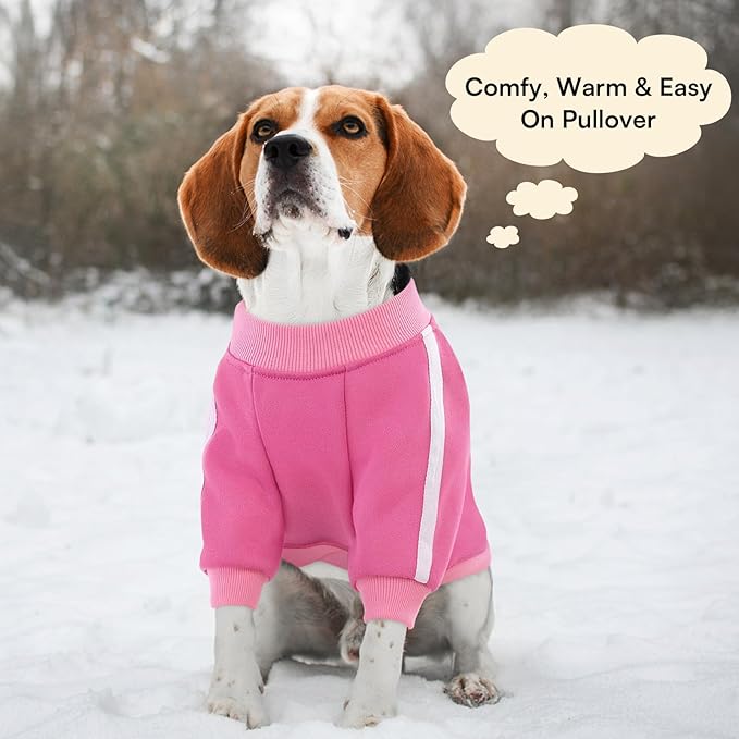 Queenmore Fleece Dog Sweater for Girl Dogs, Pullover Pink Dog Sweatshirt Sweatshirt with Leash Hole, Reflective Stripes – Cozy Winter Fleece Jacket for Small/Medium/Large Femal Puppy XL