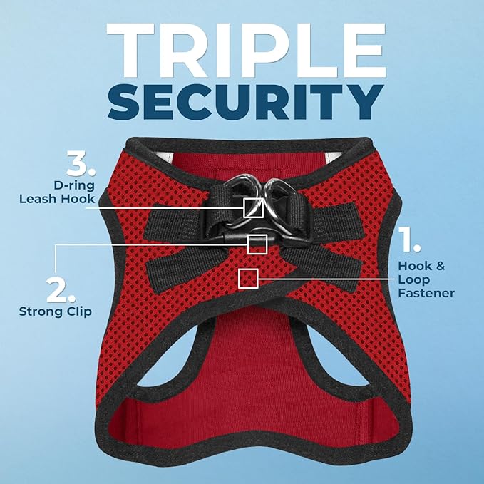 Best Pet Supplies Voyager Step-in Air Harness - All Weather Mesh, Reflective, No Pull Harness for Dogs, Cats - Secure with Hook & Loop Fastener, Buckle, Double D-Rings - Red/Black Trim, S