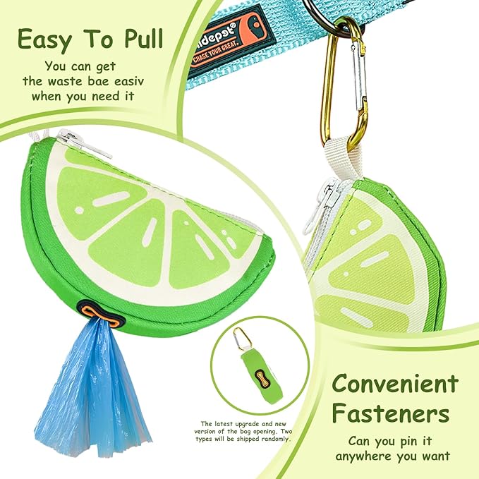 Dogs Poop Bags Holder Leash attachment with Carabiner Thin Potty Bag Carrier Dispenser,Lime,Medium