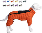 Dog Coat Dog Warm Jacket, 4 Legs Covered Waterproof Windproof Reflective Warm Dog Vest, Zippered Adjustable Outdoor Dog Snow Jacket for Small Medium Large Dogs Orange L