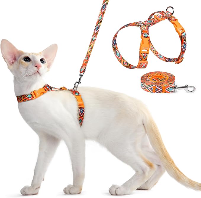 Dooradar Cat Harness and Leash, Escape Proof Adjustable Kitten Vest, Lightweight Soft Pet Straps, Easy Wearing for Small Medium Kitty Safe Walking Travel Control, Orange & Black, S