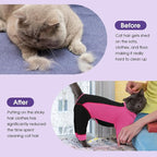 SUNFURA Hair Sticky Cat Clothes, Cat Sweater for Cats Only, 4-Legged Fleece Sweaters Kitten Pajamas Reduce Shedding Fur, Warm Pullover Shirts for Cats, Pink L