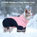 AOFITEE Dog Coat- Two Legged Large Dog Winter Jacket - Zipper Dogs Cold Weather Coat with Harness, Warm Pet Puffer Jackets Reflective Pet Snow Coats for French Bulldog, Boston Terrier, PinkNavy L