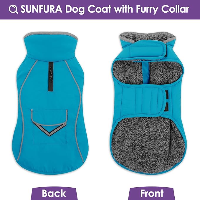 SUNFURA Small Dog Coat, Warm Dog Winter Jacket, Reflective Pet Snow Jacket with Fleece Lined, Waterproof Puppy Snowsuit Pet Sweater Clothes for Small Dogs, Turquoise XS