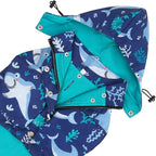 HDE Dog Raincoat Poncho Double Layer Zip Rain Jacket with Removable Hood, Leash Hole for Small to 3XL Dogs and Puppies Sharks - XL