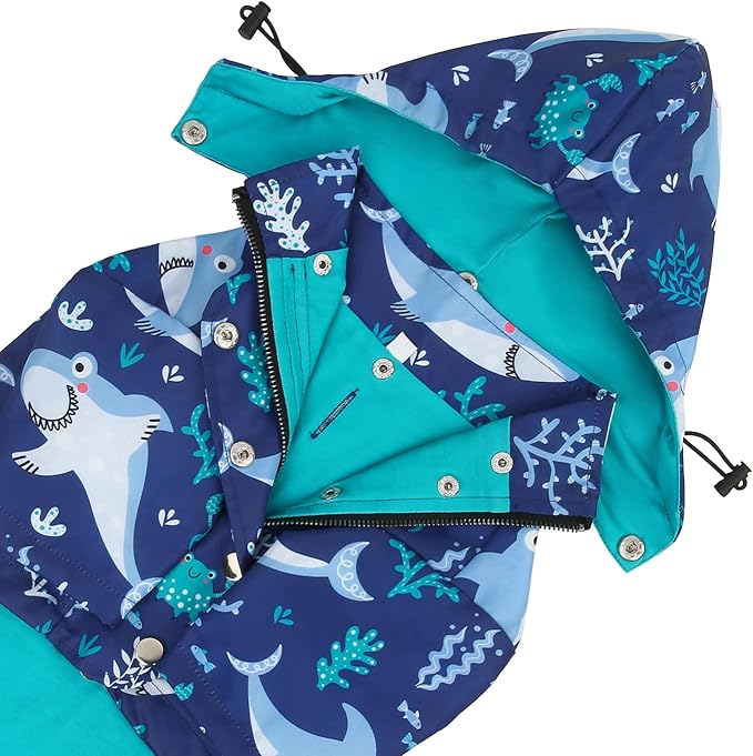 HDE Dog Raincoat Poncho Double Layer Zip Rain Jacket with Removable Hood, Leash Hole for Small to 3XL Dogs and Puppies Sharks - XL