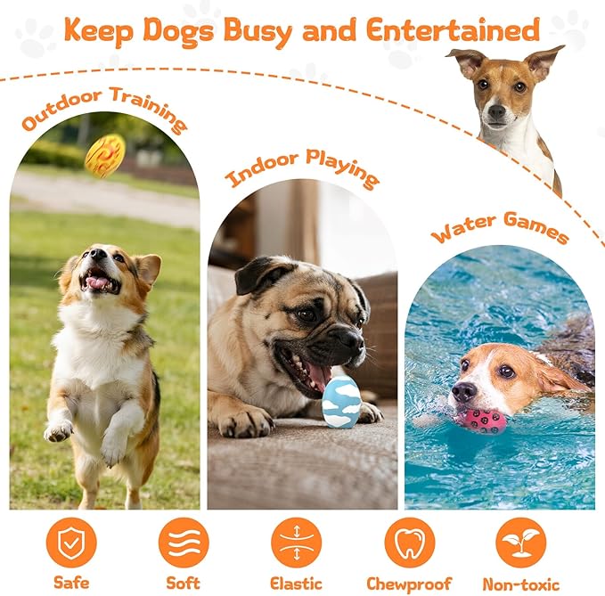 Squeaky Dog Toys, Soft Chewing Dog Balls, 12 Pcs Interactive Squeak Fetch Playing Pet Toy, Durable Bouncing Toys to Keep Them Busy, 2.6" Egg Ball for Puppies Small Breeds