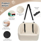 Dog Car Seat for Small Medium Dogs,Detachable Washable Dog Booster Seat Under 30lbs, Pet Car Seat Travel Bed with Storage Pockets and Dog Safety Belt (White)