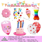 Dog Birthday Toys Girl, Squeaky Plush Birthday Cake Hat Bandana, Birthday Gifts for Small & Medium Dog, 9 Pack Pink