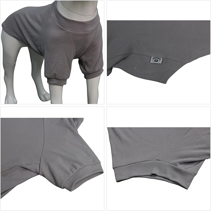 Lovelonglong Ribbed Dog T-Shirt Cotton Knitted Dog Sweaters for All Season Pet T-Shirts for Large Medium Small Dogs Dark Gray S