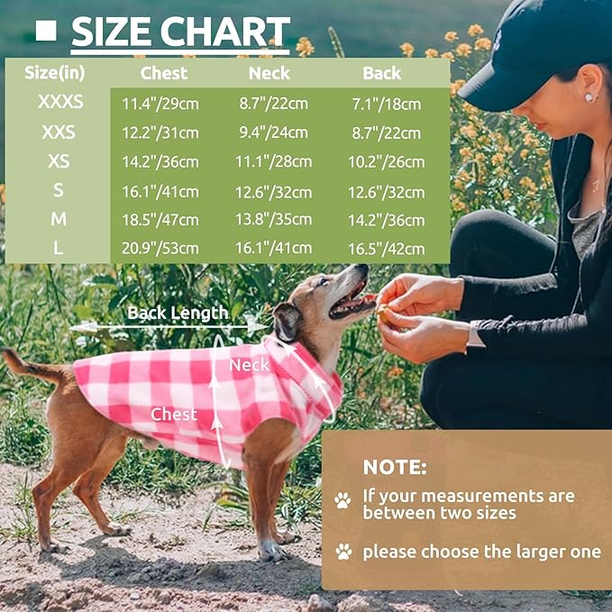 KAMA BRIDAL Dog Spring Autumn Winter Coat Pullover Fleece Vest for Cats & Small/Medium Dogs - Thin Sweater, Pink & White Plaid (L)