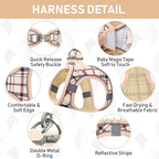 GAMUDA Small Dog Harness Collar and Leash Set, Step in No Chock No Pull Soft Mesh Adjustable Dog Vest Harnesses Plaid Reflective for Dogs Puppy Cats Kitten Rabbit (Beige, M)