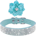 Serijoars Small Dog Collar with Rhinestone Crystal Diamond Colorful Bling Girl Puppy Cat Collars (XXS, Light Blue6)